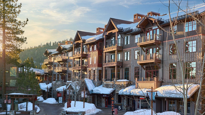 Snowy Spring Exterior of Timber Creek Lodge at Northstar