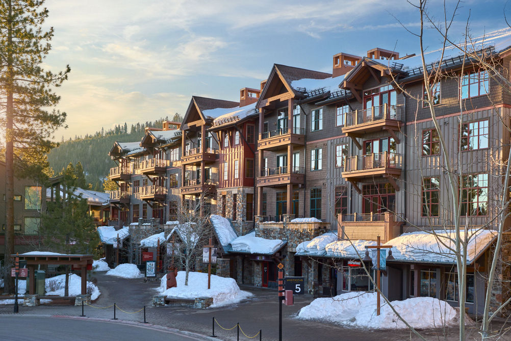 Snowy Spring Exterior of Timber Creek Lodge at Northstar