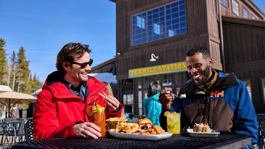 Friends Eat Lunch Outside at Breckenridge Ten Mile Station