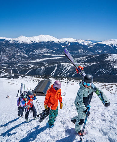 Group of Friends Walking with Gear Up to Breckenridge Mountain