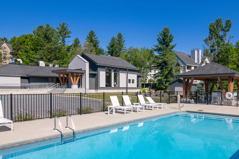 Summer View of Outdoor Pool at Mount Snow Seasons Condos