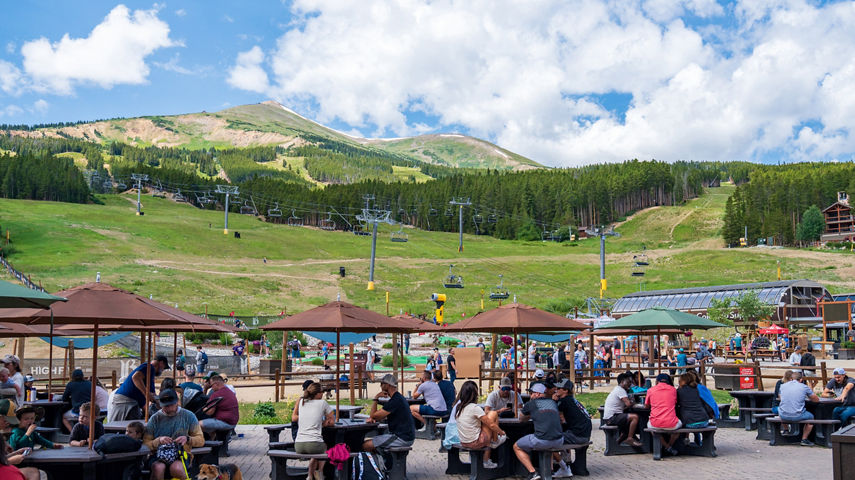 Resort Guests Dining at Ski Hill Grill Outdoor Patio