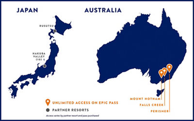 Epic Pass Australia and Japan Map