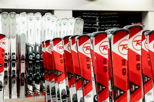 Skis Lined Up at Seven Springs Rental Center