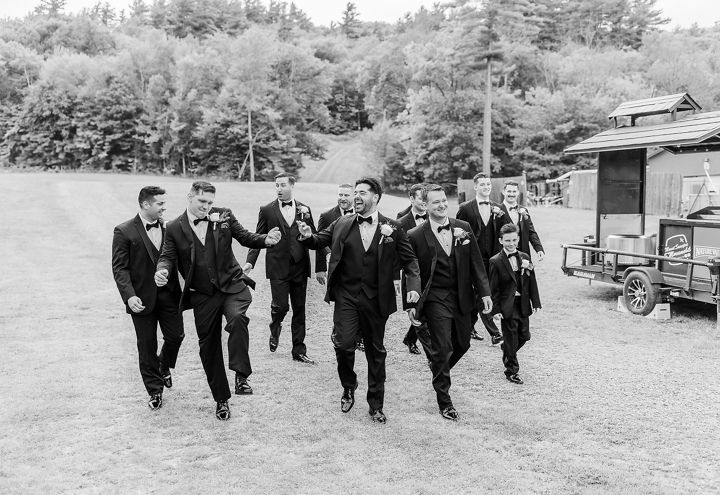 Fall Wedding Groom and Groomsmen Portait at Mount Sunapee