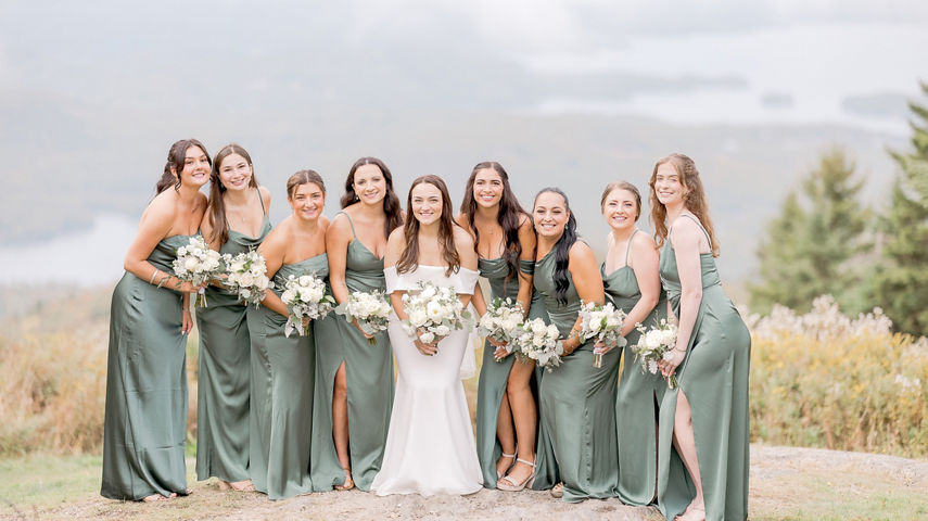 Fall Wedding Bridal Party Portrait at Mount Sunapee