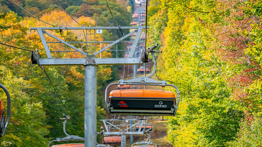 Chairlifts Among Scenic Fall Foliage at Okemo