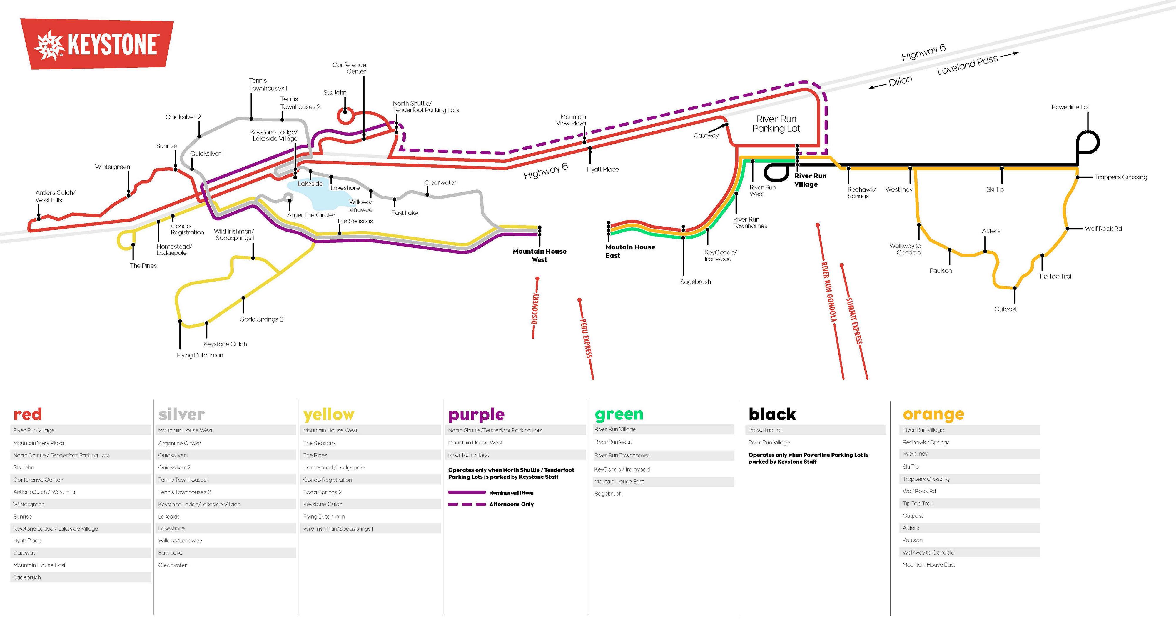 Keystone Winter 2024-2025 Bus Route Map