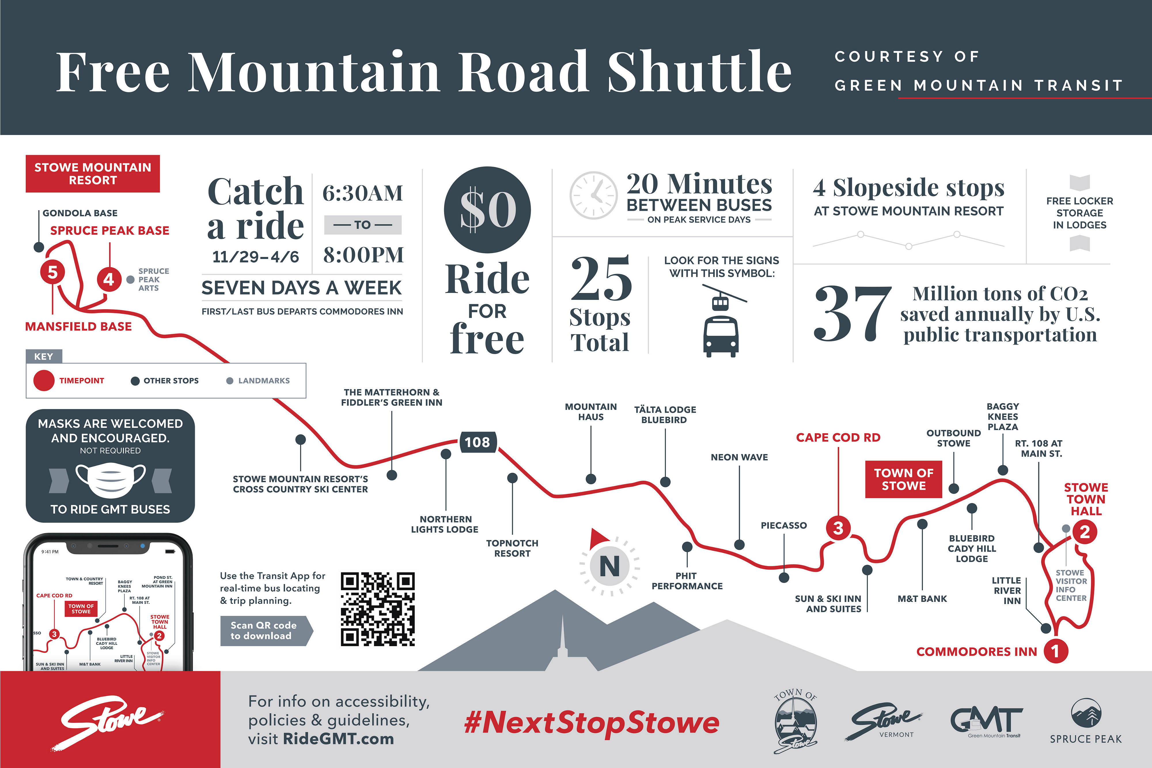 Stowe Winter 2024-2025 Mountain Road Shuttle Infographic