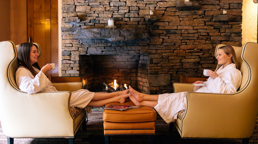Women Sipping Tea and Lounging at Slopeside Hotel Spa