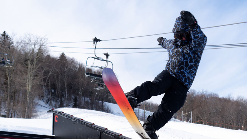 Snowboarder Hit Toyota Stair Rail Feature at Mount Snow Terrain Park