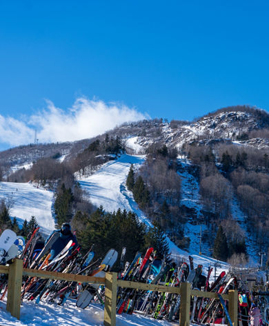 Ski and Snowboard Gear Lined Up at Hunter
