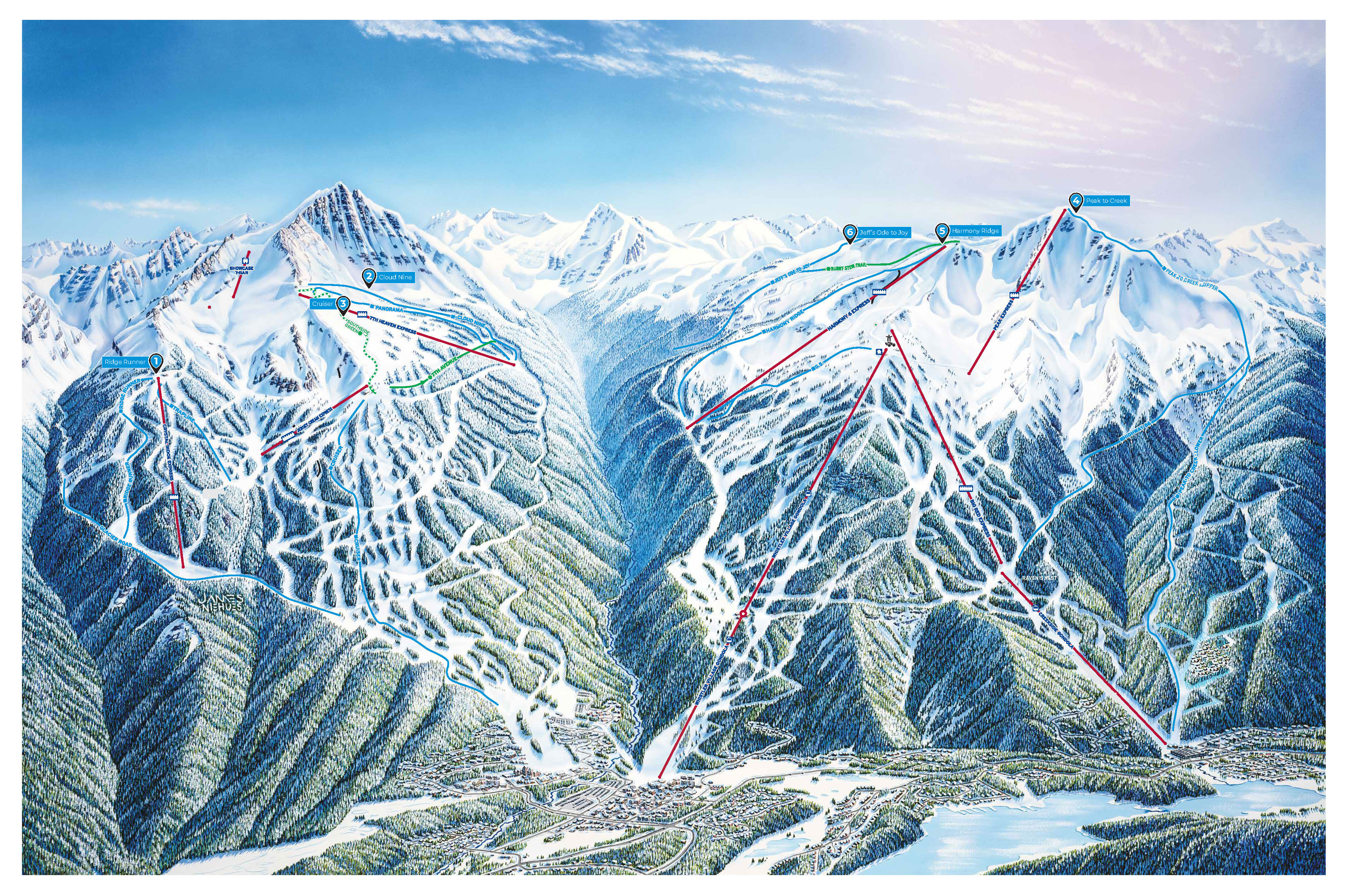 Whistler Blackcomb Winter 2024-2025 Wonder Routes | Super Blues Routes Map