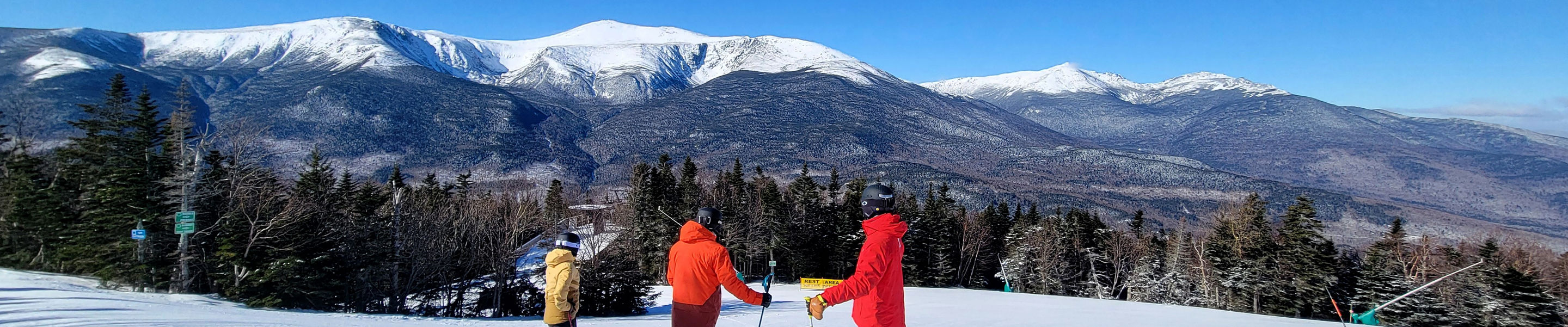 Group of Friends Looking Out at Mountain After Skiing