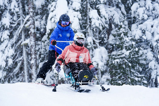 Ski Instructor with Adaptive Skier at Stevens Pass