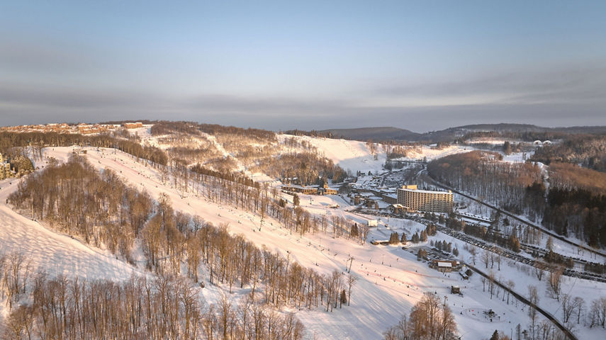 Aerial View of Snowy Seven Springs Mountain Resort