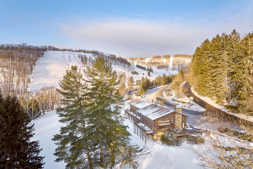 Snowy Exterior of Birch Chalets at Seven Springs
