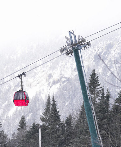 Winter Scenic View of Red Gondolas at Stowe