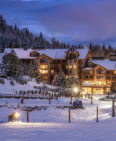 Winter Exterior of First Tracks Lodge at Whistler Blackcomb