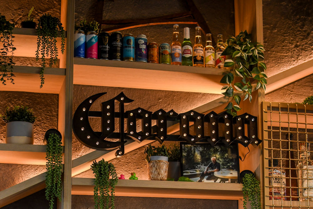Corona Sign and Glassware at Seppo's Bar inside Roundhouse Lodge