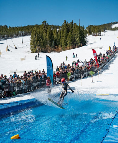 Pond Skimming at Breckenridge Peaks & Beats 2025 Event