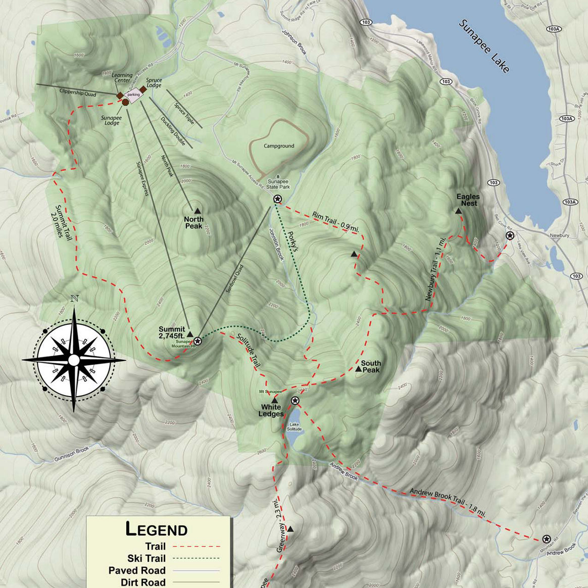 Mount Sunapee Summer 2025 Summit Hiking Trail Map