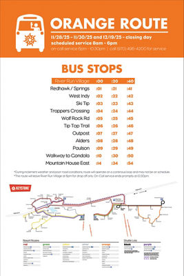 Keystone Winter 2025-2026 Orange Route Bus Schedule