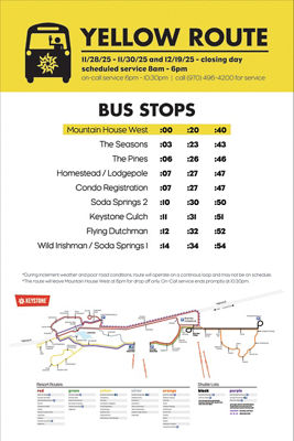 Keystone Winter 2025-2026 Yellow Route Bus Schedule