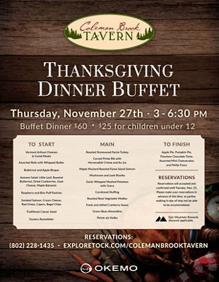 Okemo Coleman Brook Tavern Thanksgiving Dinner Buffet 2024 Menu