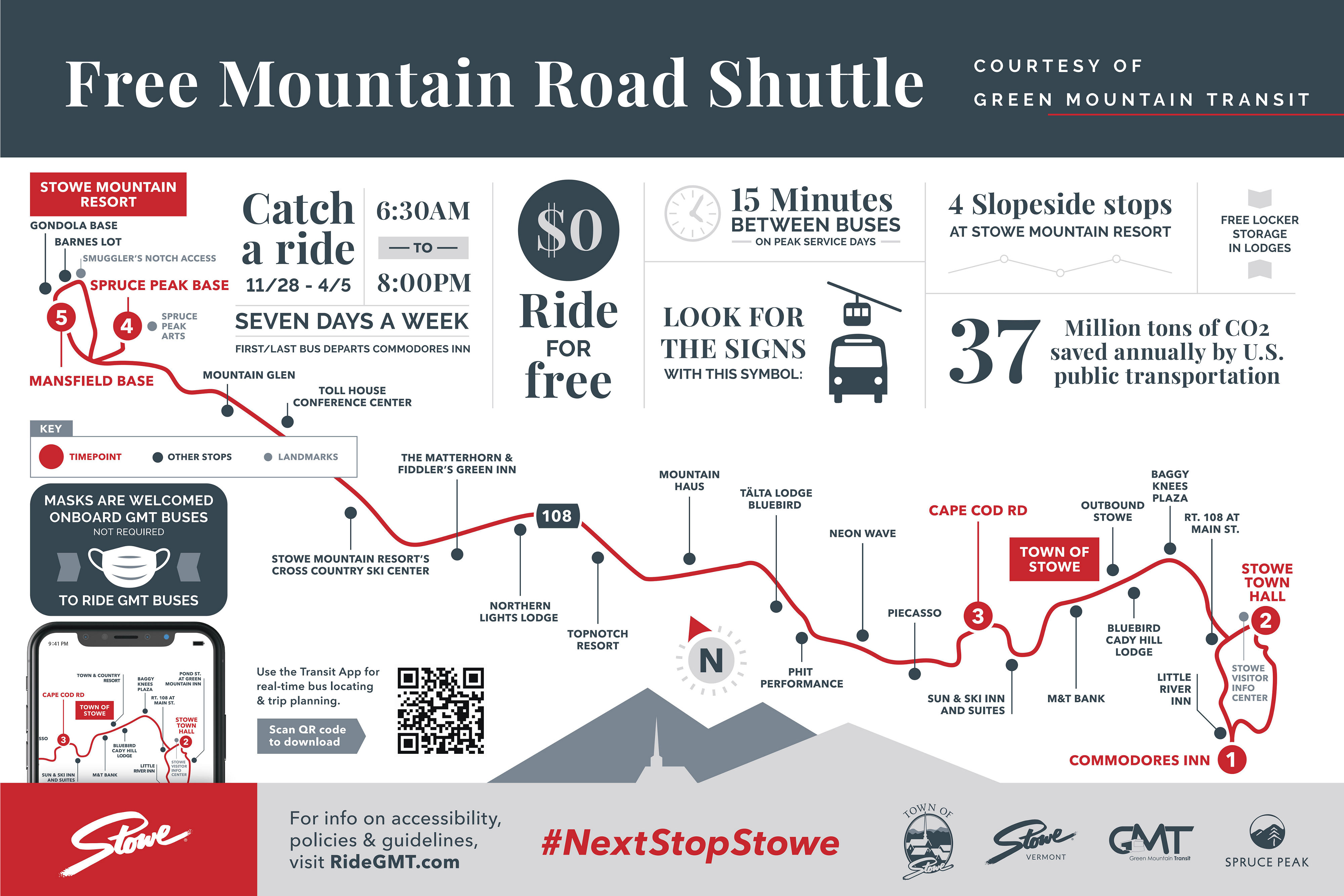 Stowe Winter 2025-2026 Mountain Road Shuttle Infographic