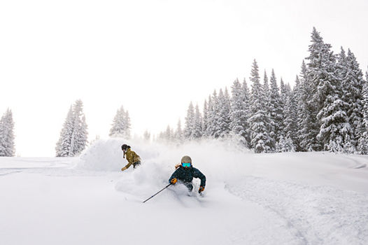 Two Skiers Deep in Powder at Vail