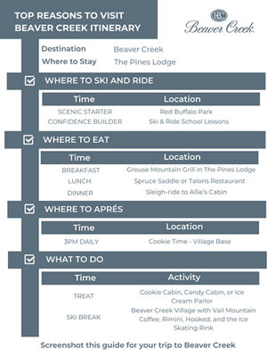 Beaver Creek 2026 Brooke Itinerary