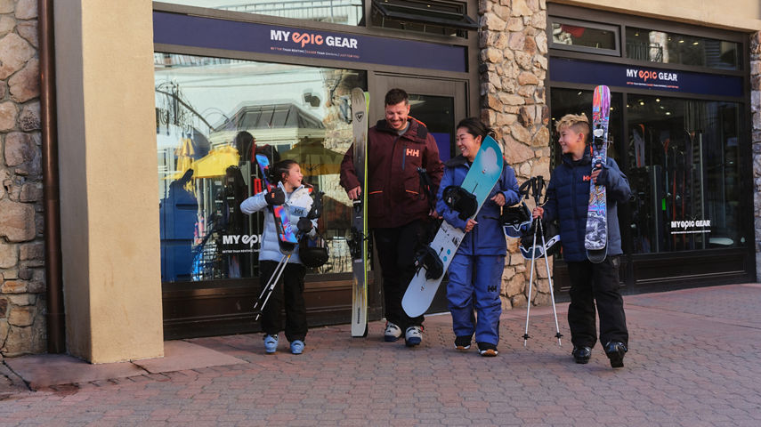 Family Walking Out of My Epic Gear Store with Gear at Beaver Creek