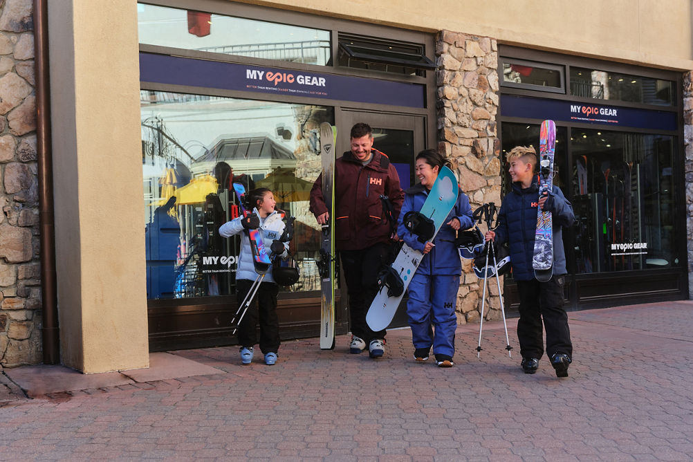 Family Walking Out of My Epic Gear Store with Gear at Beaver Creek