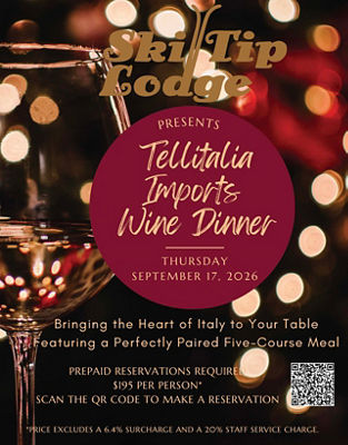 Keytone Ski Tip Lodge Wine Dinner Summer 2026 Event Promo