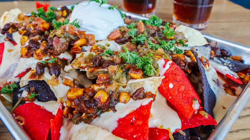 Loaded Nachos Appetizer and Beer at Keystone 9280 Restaurant