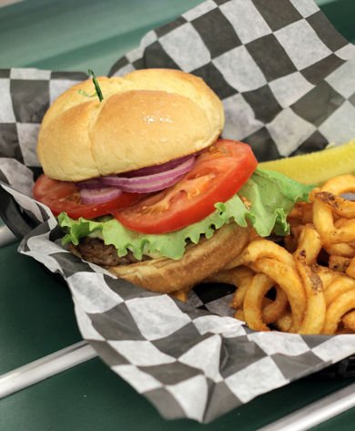 Burger and Fries at Big Mountain Burger at Attitash Mountain