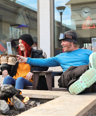 Friends Drinking at the McKee's Fire Pit at Liberty Mountain