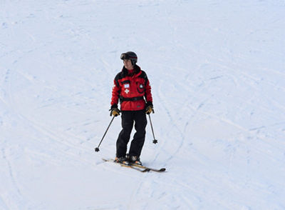 Ski Patrol Skis Downhill at Paoli Peaks