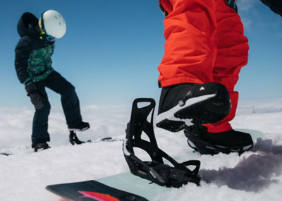 Close up of Boots and Snowboard