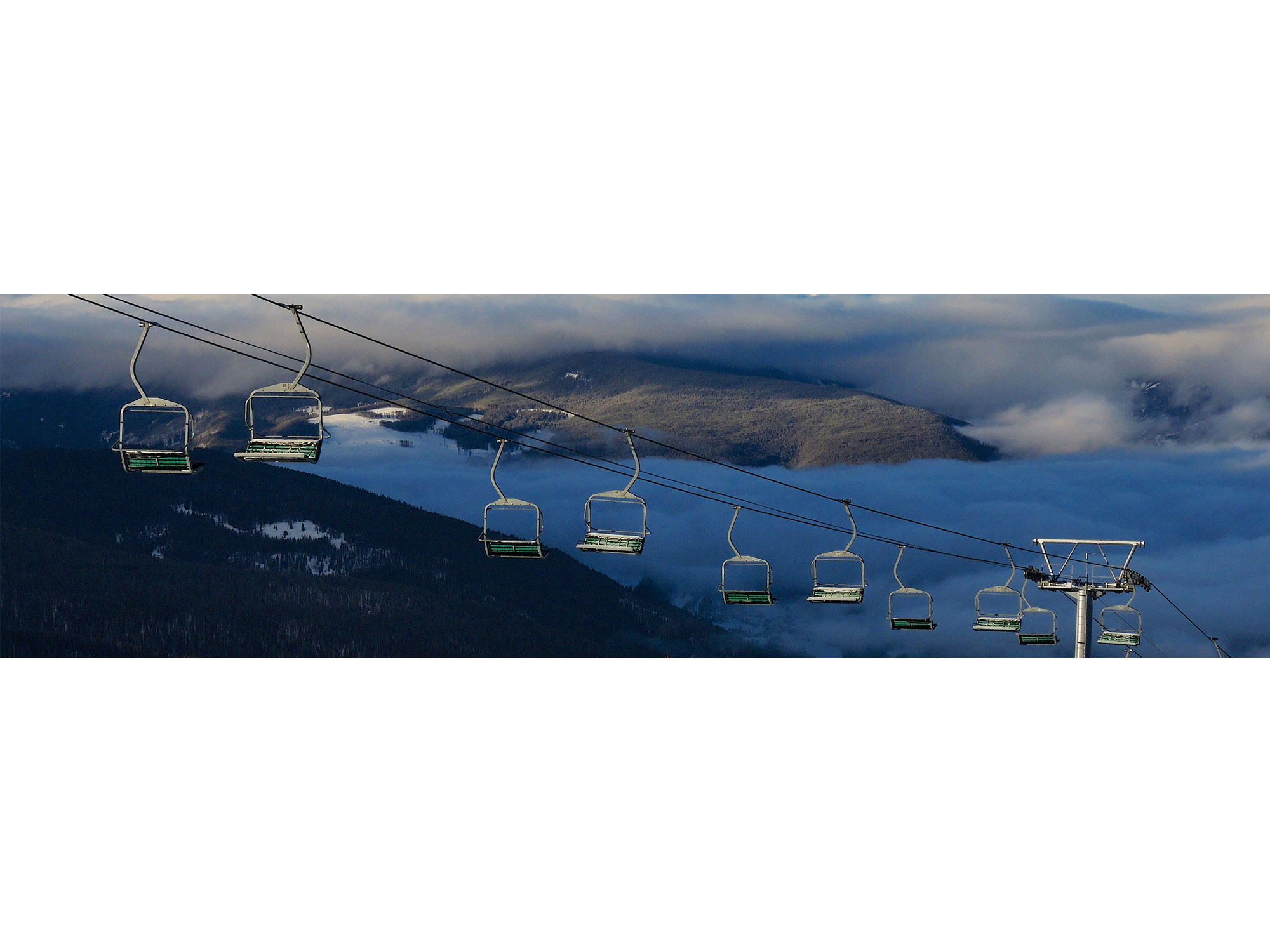 Chairlift on a foggy morning at Vail Resort