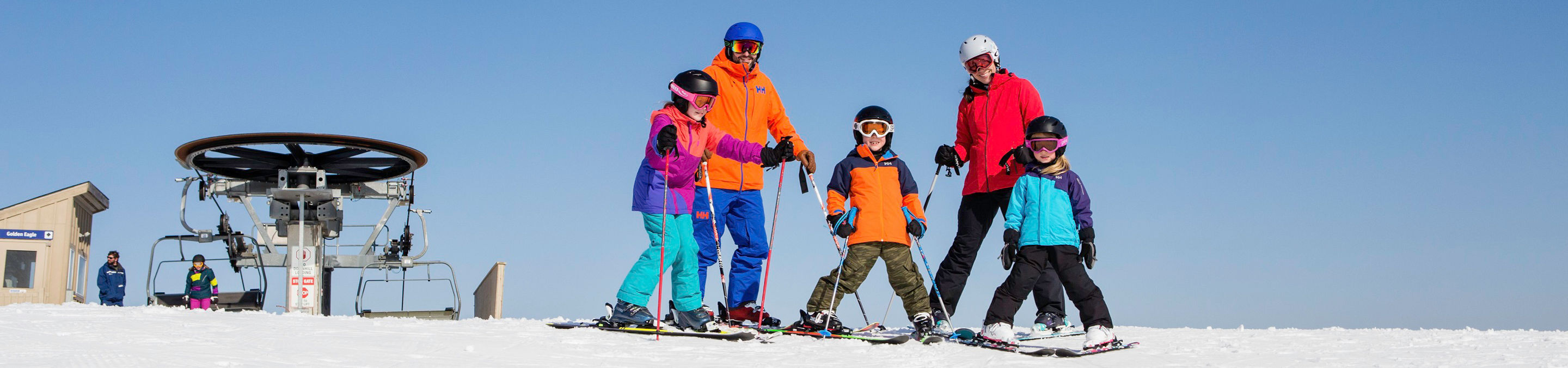 Family skis together in Mt. Brighton, MI.
