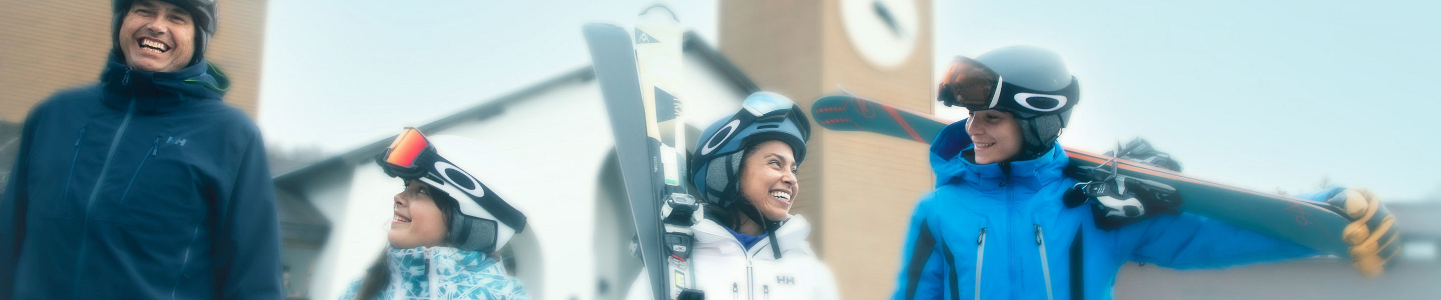 Family Walking in Clocktower Base Area at Okemo